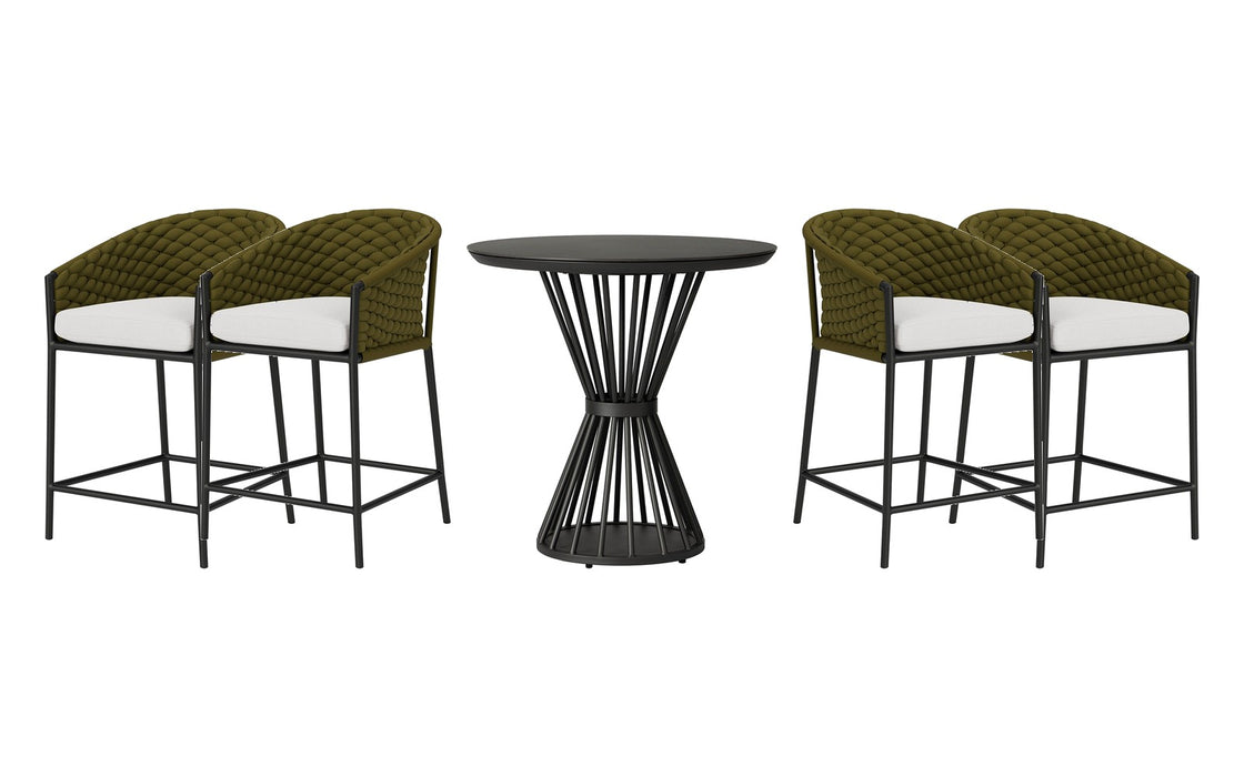 Lloyd Flanders Escape bar set on a patio, with each included piece