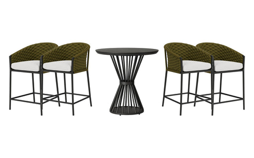 Lloyd Flanders Escape bar set on a patio, with each included piece