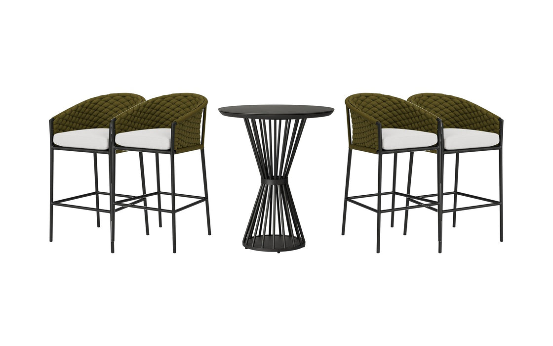 Lloyd Flanders Escape bar set on a patio, with each included piece