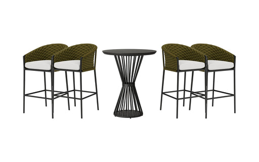 Lloyd Flanders Escape bar set on a patio, with each included piece
