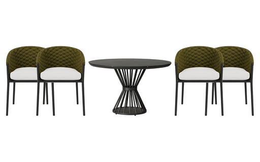 Lloyd Flanders Escape dining set on a patio, with each included piece
