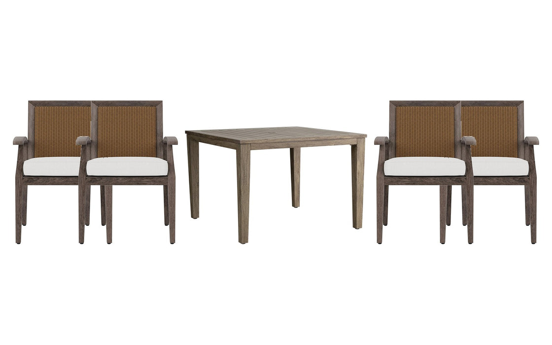 Lloyd Flanders Frontier dining set on a patio, with each included piece