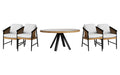 Lloyd Flanders Galloway dining set on a patio, with each included piece