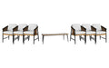 Lloyd Flanders Galloway dining set on a patio, with each included piece