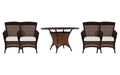 Lloyd Flanders Grand Traverse dining set on a patio, with each included piece
