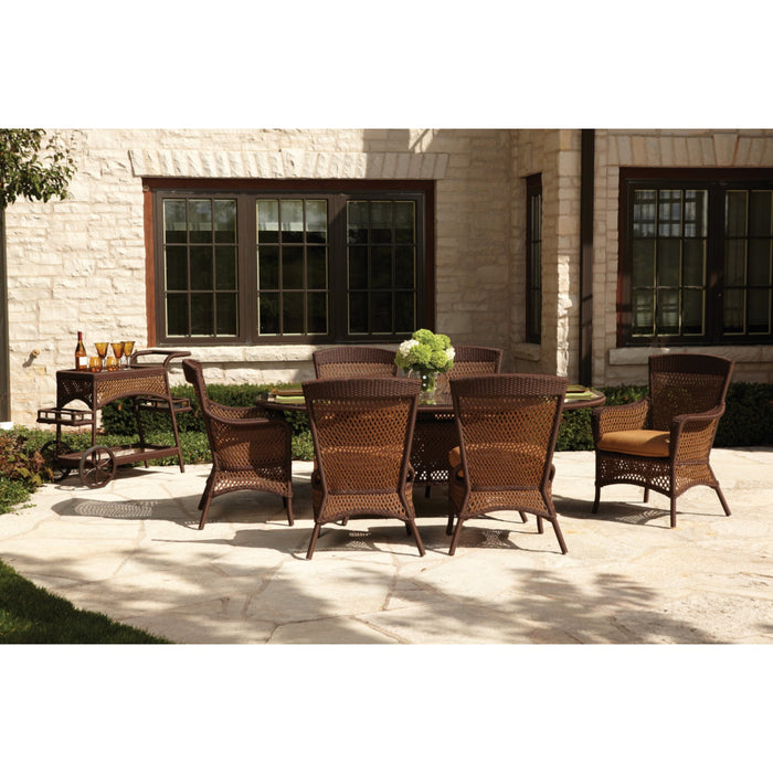 Lloyd Flanders Grand Traverse dining set on a patio