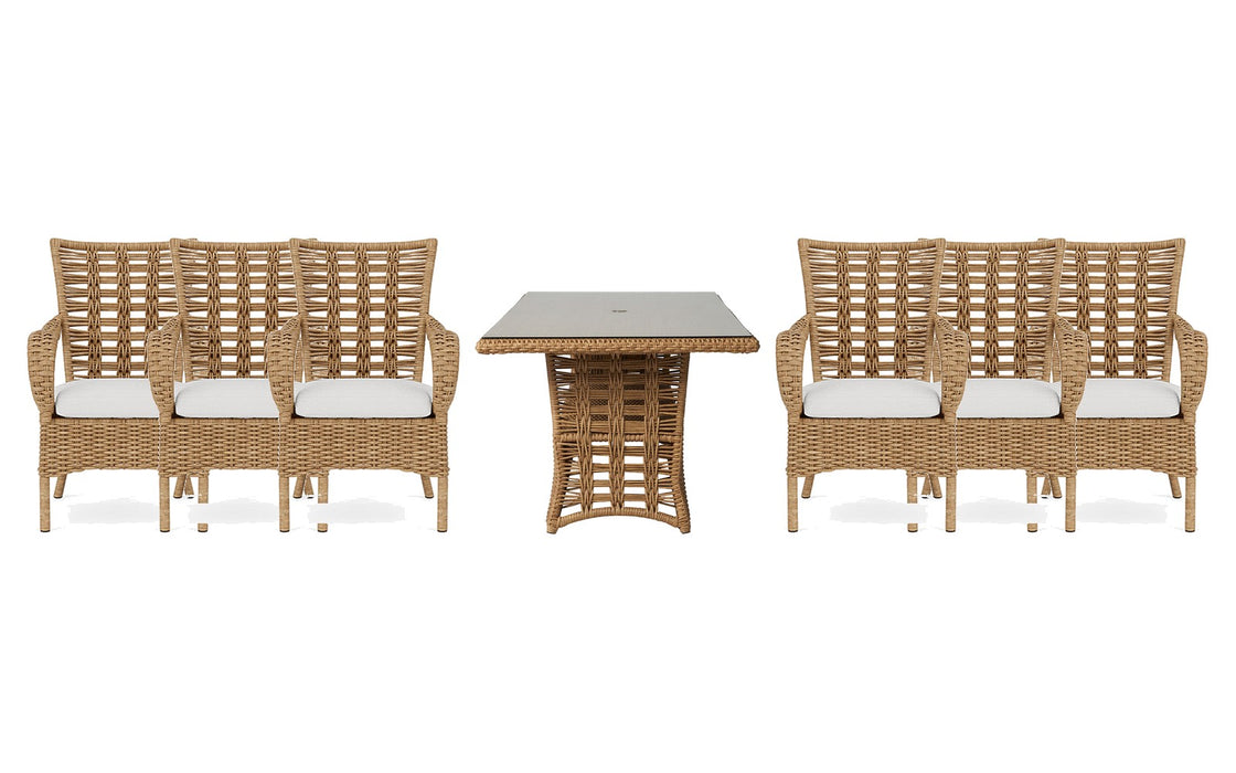 Lloyd Flanders Magnolia dining set on a patio, with each included piece