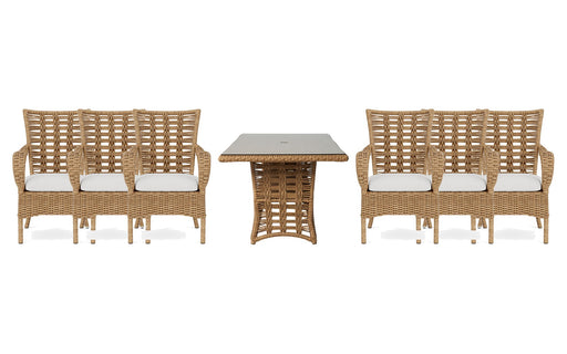 Lloyd Flanders Magnolia dining set on a patio, with each included piece