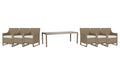 Lloyd Flanders Milan dining set on a patio, with each included piece