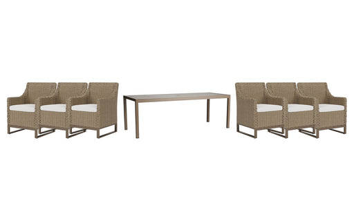 Lloyd Flanders Milan dining set on a patio, with each included piece
