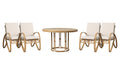 Lloyd Flanders Riviera dining set on a patio, with each included piece