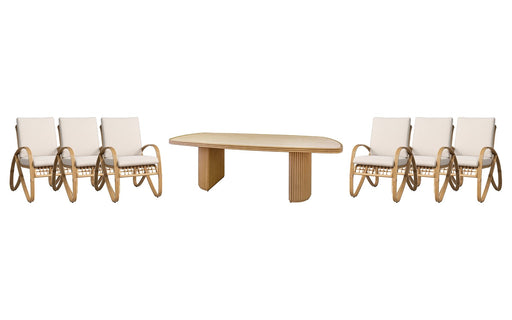 Lloyd Flanders Riviera dining set on a patio, with each included piece