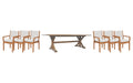Lloyd Flanders Teak dining set on a patio, with each included piece
