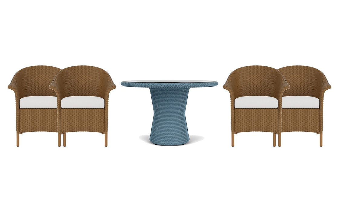Lloyd Flanders Universal Loom dining set on a patio, with each included piece