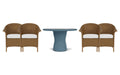 Lloyd Flanders Universal Loom dining set on a patio, with each included piece