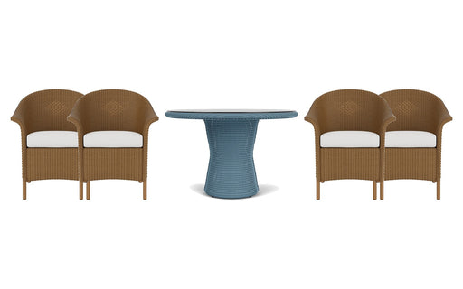Lloyd Flanders Universal Loom dining set on a patio, with each included piece