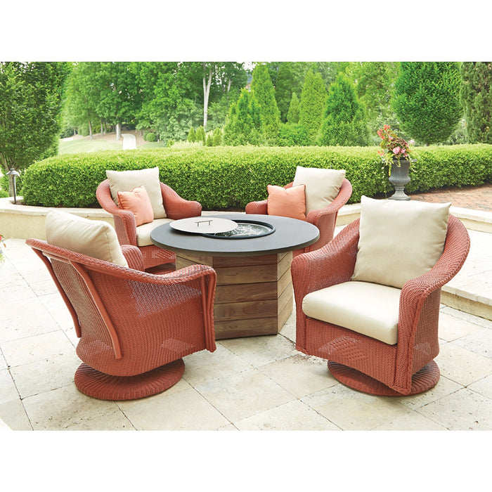 Lloyd Flanders Teak 48" Hexagonal Fire Table with Faux Concrete Top in Antique Gray Finish
