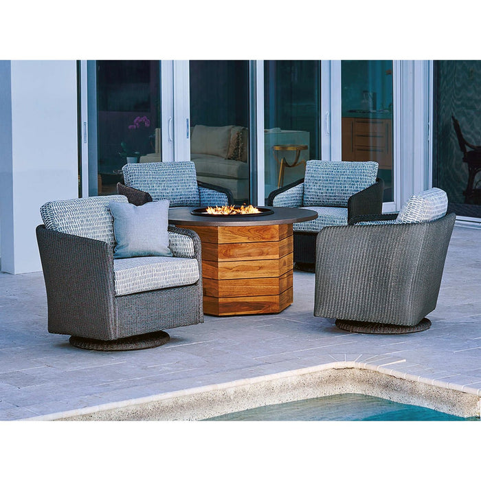 Lloyd Flanders Teak 48" Hexagonal Fire Table with Faux Concrete Top in Antique Gray Finish