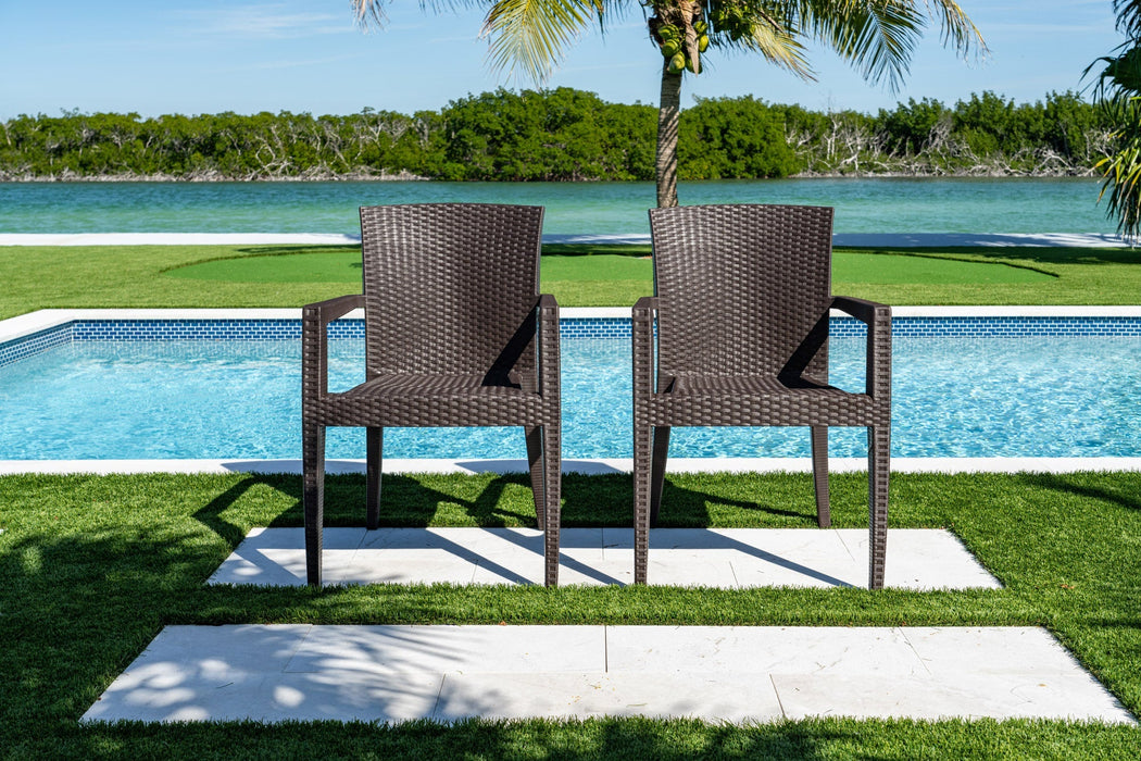 Rainbow Outdoor Montana Set of 2 Stackable Armchairs - Brown by the pool