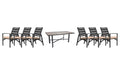 OW Lee Arc dining set on a patio, with each included piece