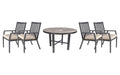OW Lee Aris dining set on a patio, with each included piece