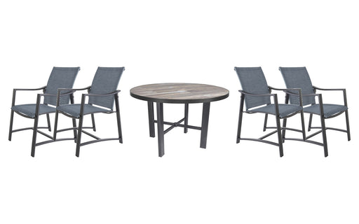 OW Lee Avana dining set on a patio, with each included piece