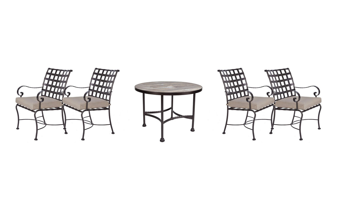 OW Lee Classico dining set on a patio, with each included piece