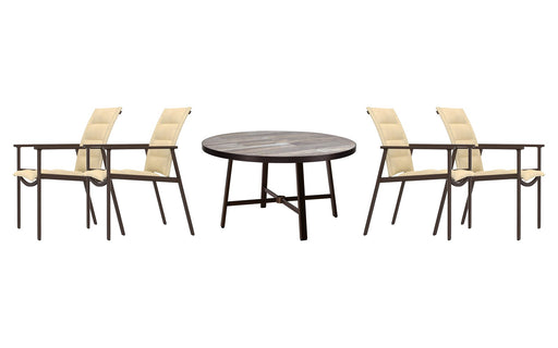 OW Lee Marin dining set on a patio, with each included piece