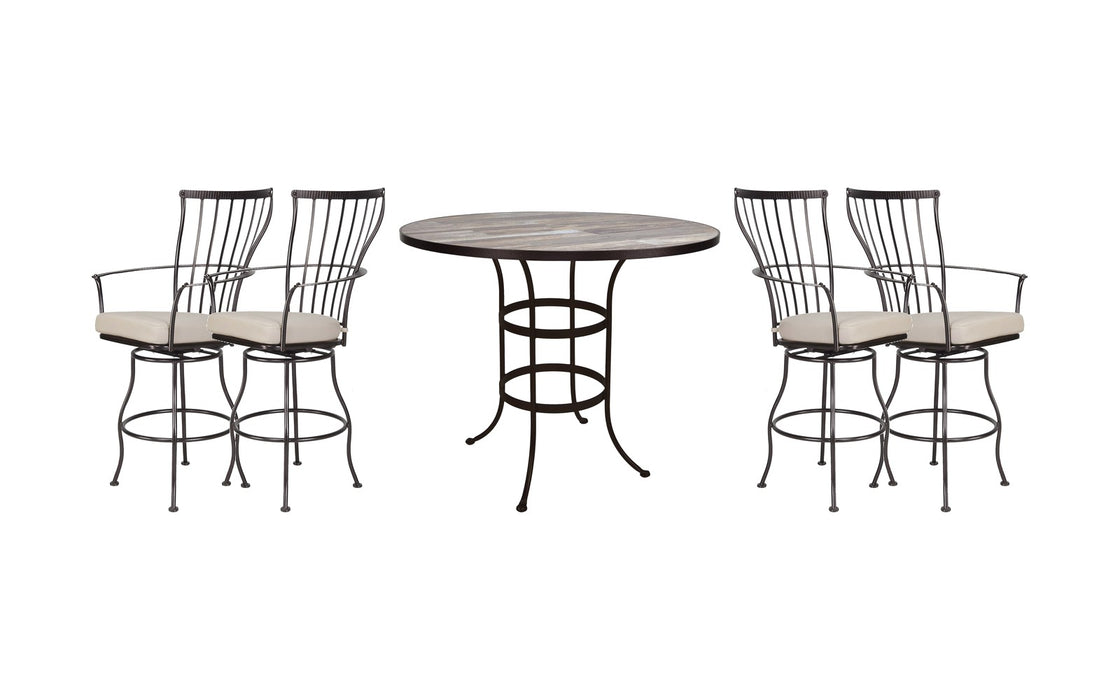 OW Lee Monterra bar set on a patio, with each included piece