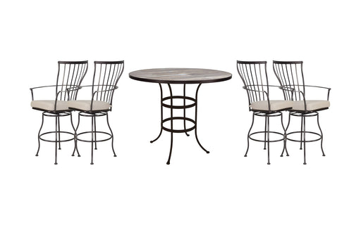 OW Lee Monterra bar set on a patio, with each included piece