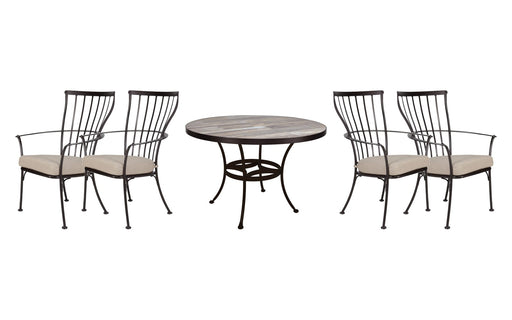 OW Lee Monterra dining set on a patio, with each included piece