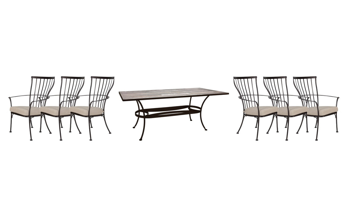 OW Lee Monterra dining set on a patio, with each included piece
