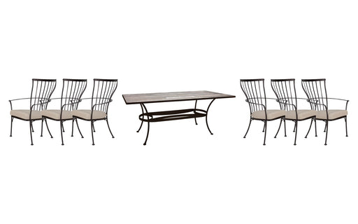 OW Lee Monterra dining set on a patio, with each included piece