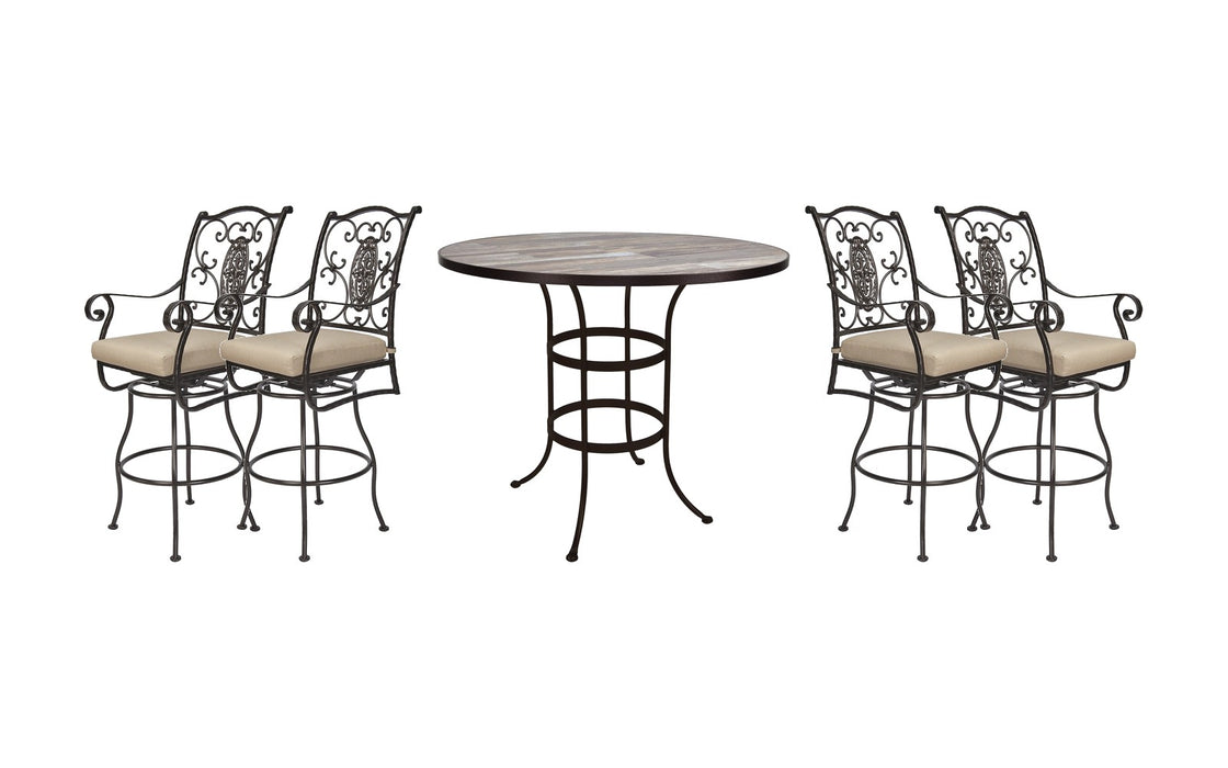 OW Lee San Cristobal bar set on a patio, with each included piece