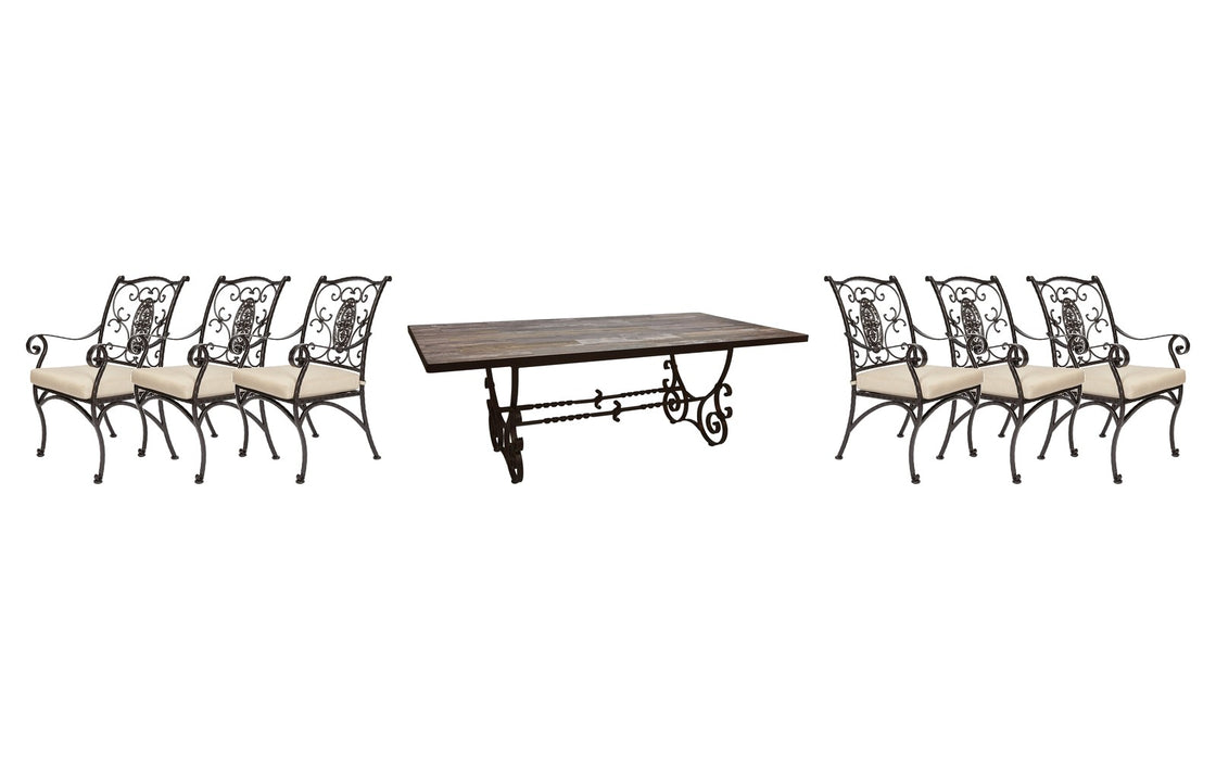 OW Lee San Cristobal dining set on a patio, with each included piece