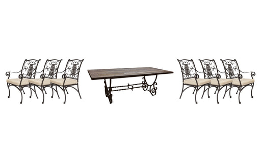 OW Lee San Cristobal dining set on a patio, with each included piece