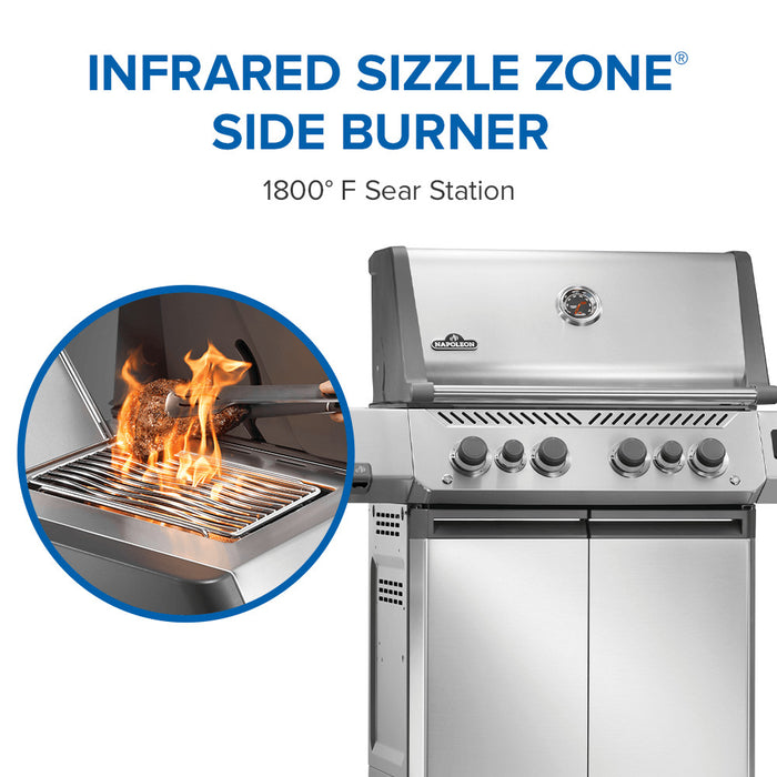 Infrared SIZZLE ZONE side burner, 1,800F sear station