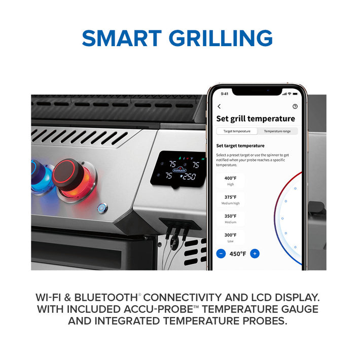 Smart grilling with Wi-Fi and Bluetooth app, LCD display and temperature probes