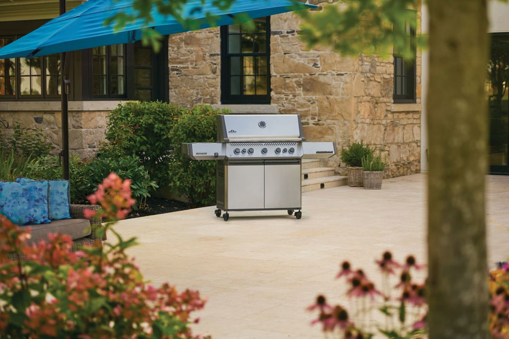 Prestige 665 on a patio beside the garden