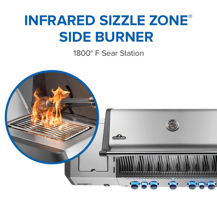 Infrared SIZZLE ZONE side burner, 1,800F sear station
