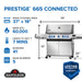 Prestige 665 Connected at a glance: 37 x 18 in main cooking area, 60,000 BTU main burners, heats to 400F in 7 minutes, fits 41 burgers