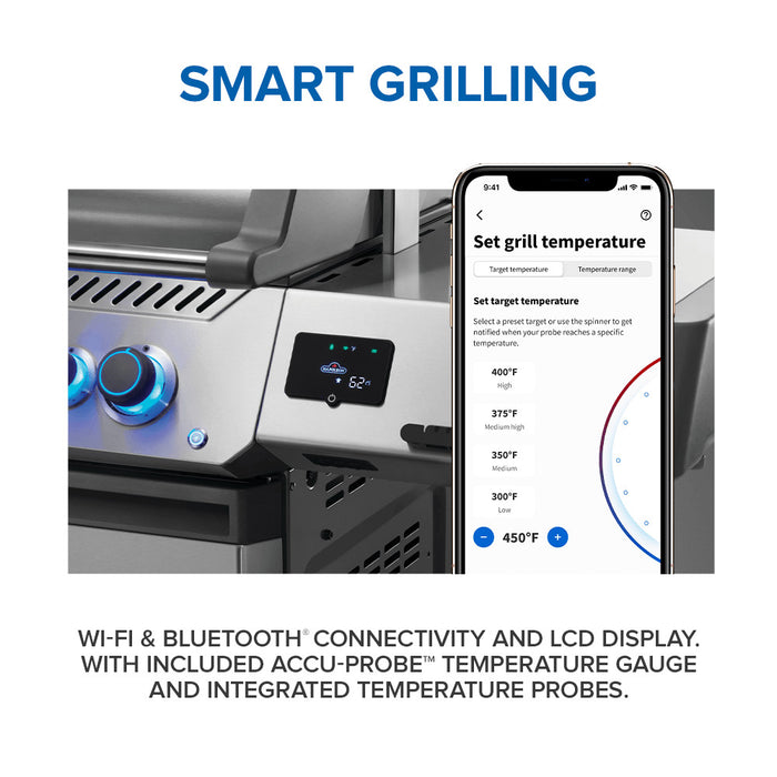 Smart grilling with Wi-Fi and Bluetooth app, LCD display and temperature probes