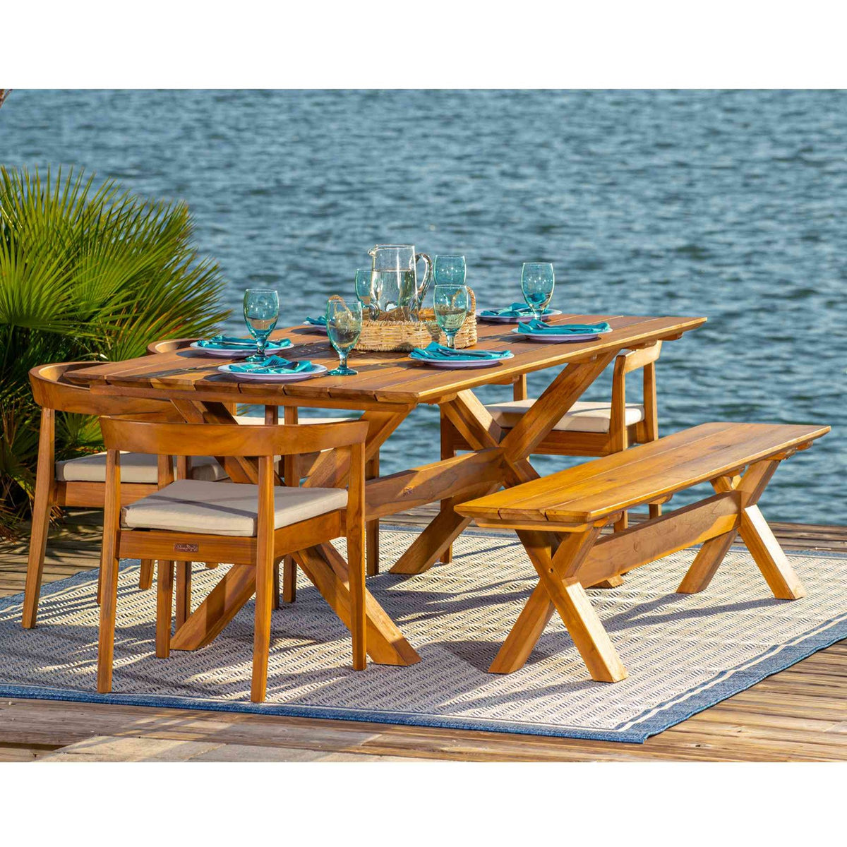 Panama Jack Bali Teak 6-Piece Rectangular Dining Table with Bench ...