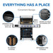 Everything has a place: warming rack, rotisserie and in-cabinet storage