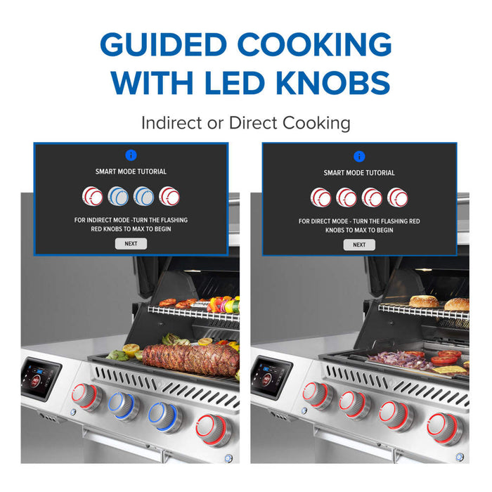 Guided cooking with LED knobs for indirect or direct cooking
