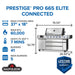 Prestige PRO 665 Elite at a glance: 37 x 18 in main cooking area, 60,000 BTU main burners, heats to 400F in 7 minutes, fits 41 burgers