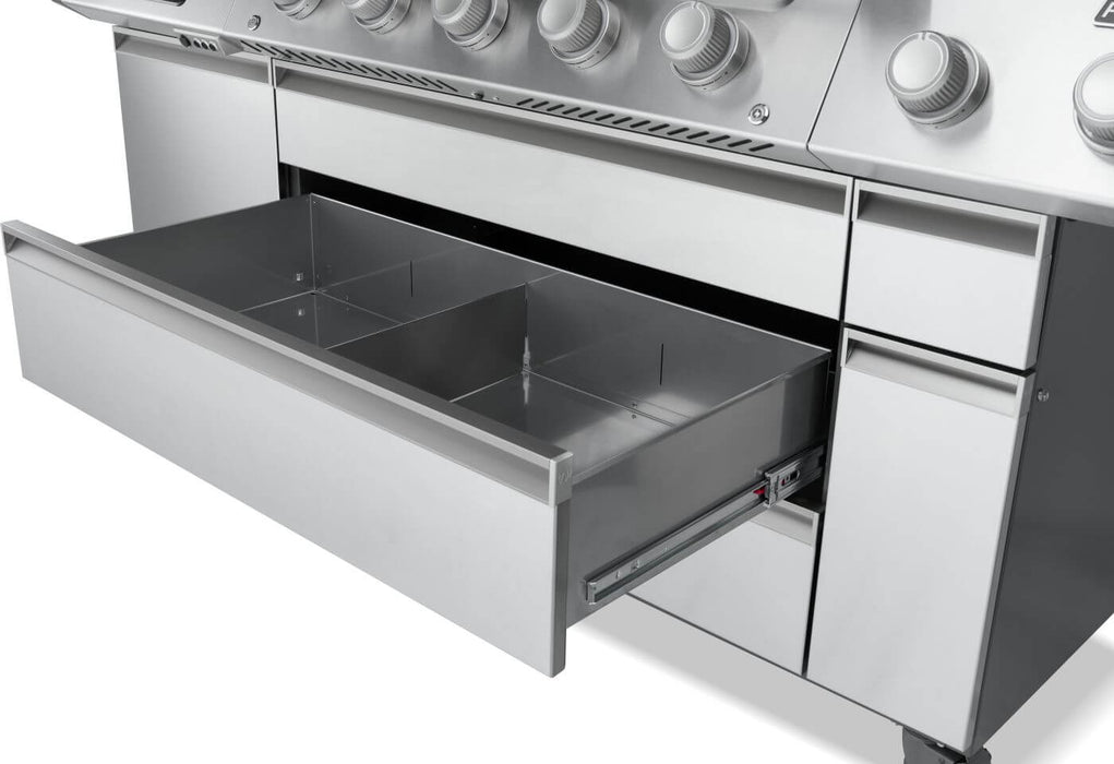 Soft-close storage drawer with dividers