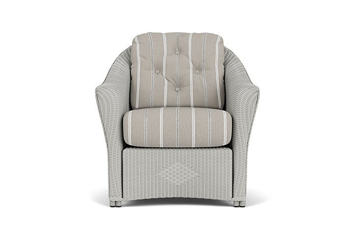 Lloyd Flanders chair with Sandy Point Stone fabric