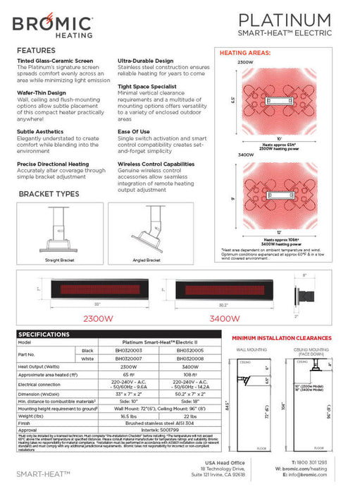 Bromic 3400 Watt Platinum Smart-Heat  Electric Heater, 220V-240V, White - BR-EPLA34-WH