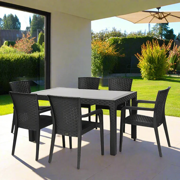 Rainbow Outdoor Alberta 7-Piece Dining Set - Anthracite on a patio